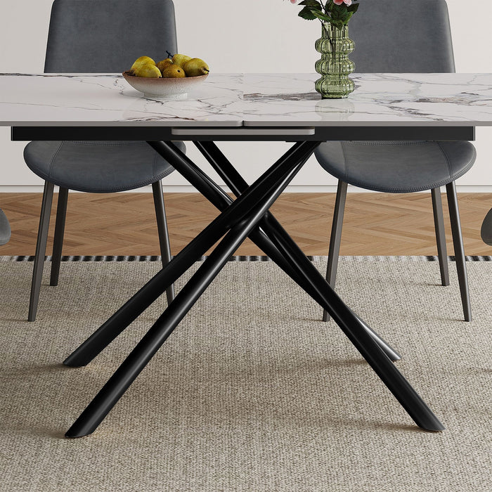 Modern Expandable Dining Table With Retractable Leaf With Chairs