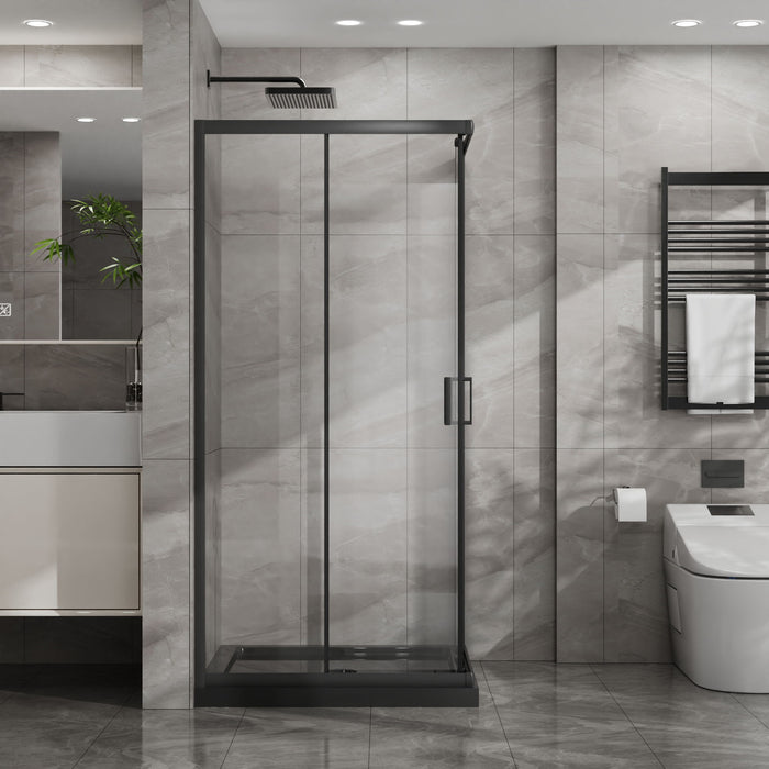 Corner Shower Enclosure, Sliding Door - Matte Black