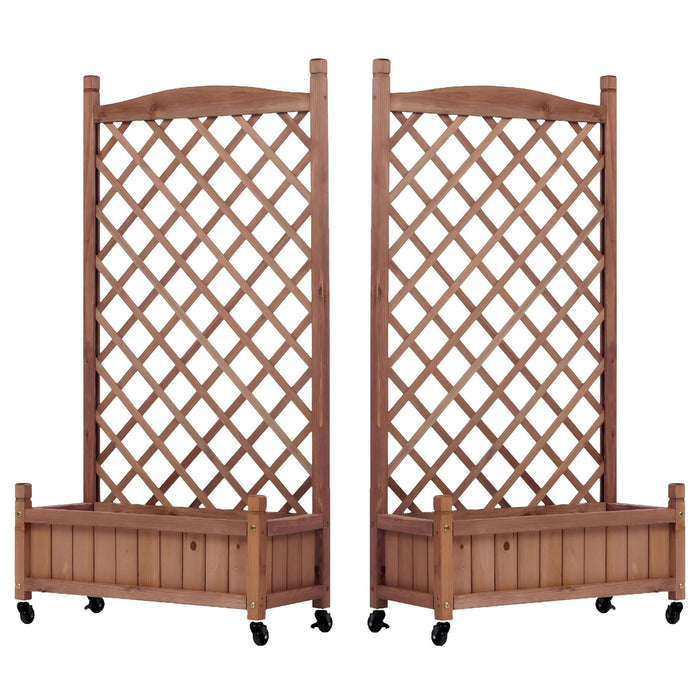 Raised Garden Bed With Trellis 2 Pack, Outdoor Planter Box & Plant Stand With Climbing Racks - Brown