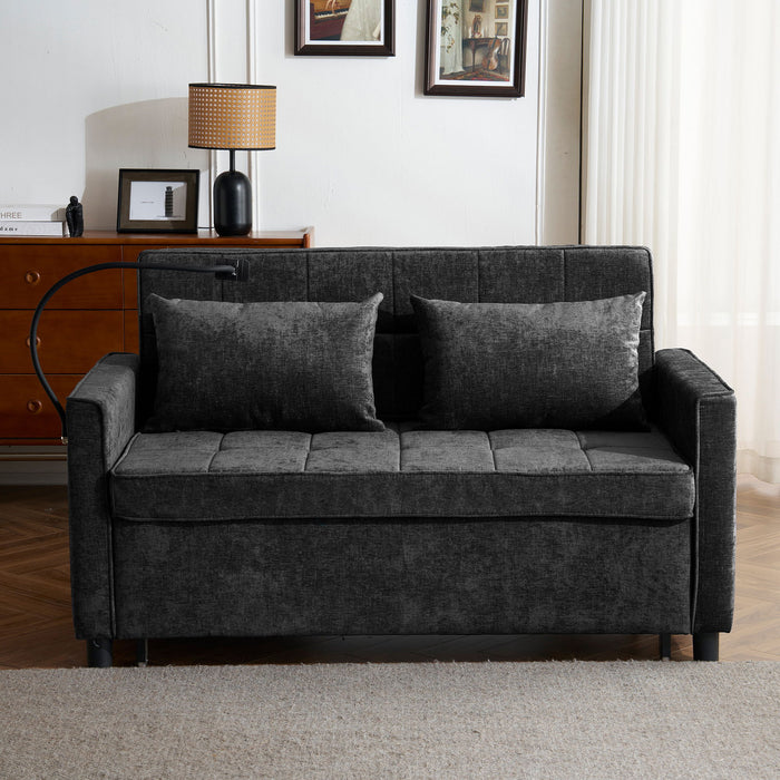 Loveseat Sofa Bed Sleeper With Reversible Backrest, Side Pockets, USB Ports, Phone Holder