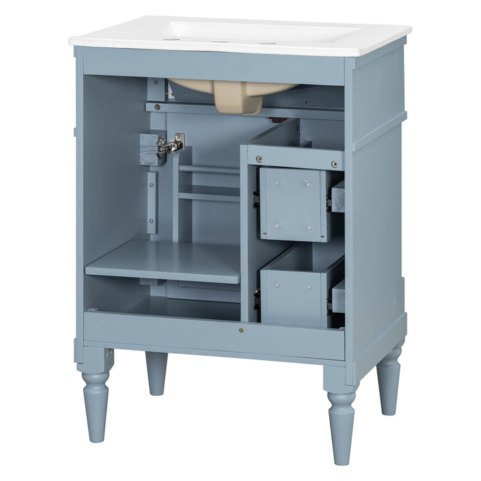 Freestanding Bathroom Vanity With Sink, Adjustable Shelf & Flip Drawer