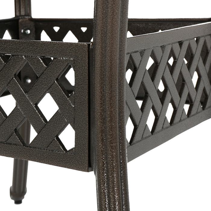 Outdoor Expandable Aluminum Dining Table With Latticework Details And Curvy Legs