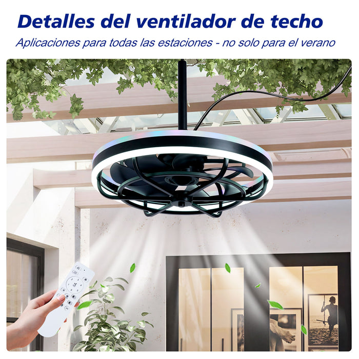 Ceiling Fan Light LED Light Source And Remote Control, 3000 - 6500K Dimmable LED Fan Light, 6 Speeds, For Living Room - Matte Black