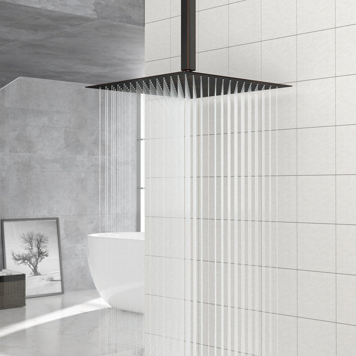 16" Square Rainfall Shower Head Fixed Wall Mount With Full Body Coverage & Self Cleaning Silicone Nozzles