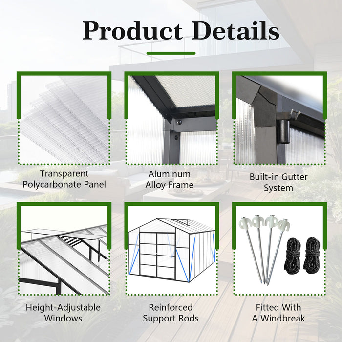 Gain Height Windproof Aluminum Greenhouse With Raised Base