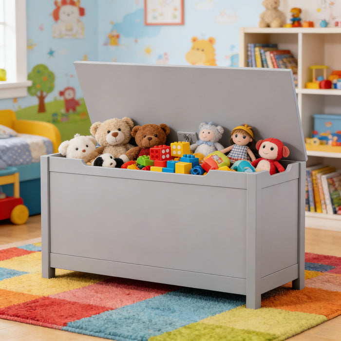 Toy Box Storage With Safety Hinged Lid