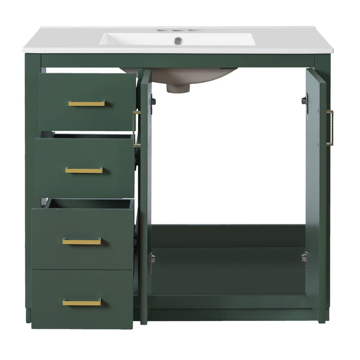 Bathroom Vanity With Sink, Storage Cabinet, Freestanding Set With 3 Drawers & Soft Closing Doors - Green