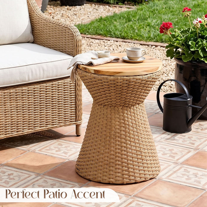 Stool With Lid, Wicker Accent Table, Indoor Outdoor Side Table - Brown White