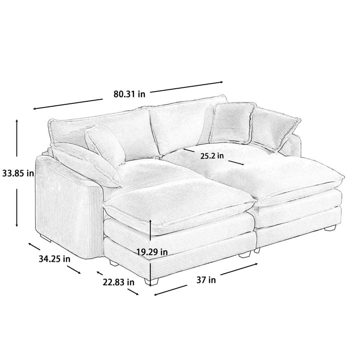 Oversized Modular Cushion Sofa With Ottoman, Low Back, Deep Seating Sofa Set