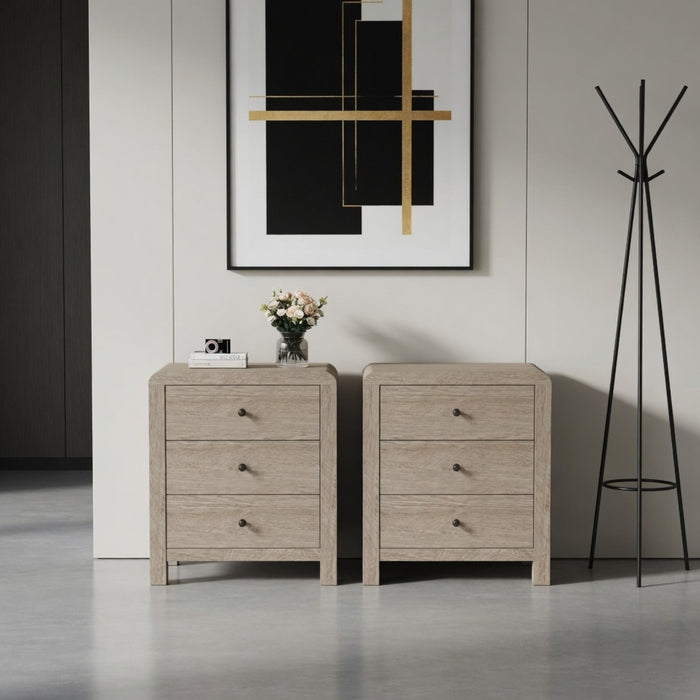 3 Drawer Chest Of Drawers With Soft Close Glides Rounded Corners Handles - Natural