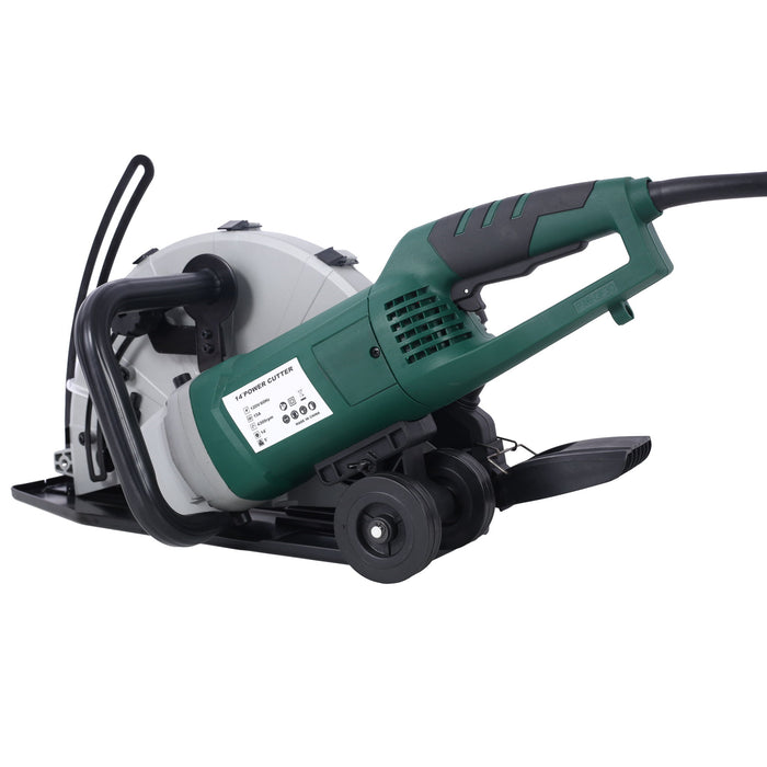 Portable Electric Corded Circular Concrete Saw 14" Wet / Dry Cutter 2600W Green Steel With Water Line & Guide Roller - Green