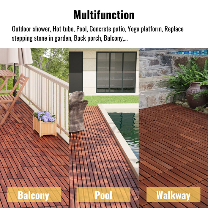 Interlocking Deck Tiles Striped Pattern, Waterproof Anti Mildew Brown
