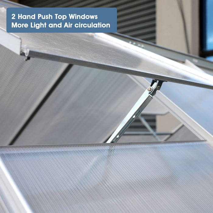 Walk-In Polycarbonate Greenhouse & Roof Vent, Sliding Doors, Aluminum Hobby Hot House For Outdoor