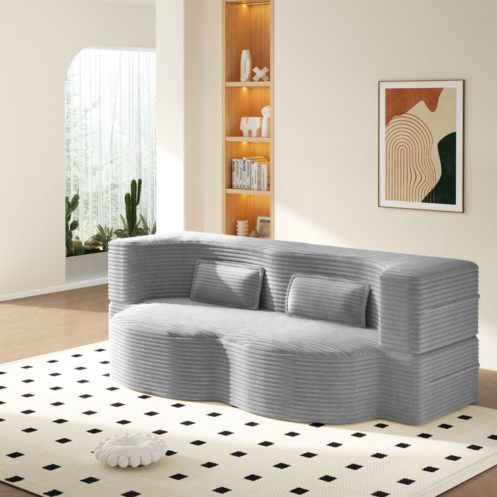 Floor Sofa With 2 Pillows, Convertible Twin Size Mattress For Living Room