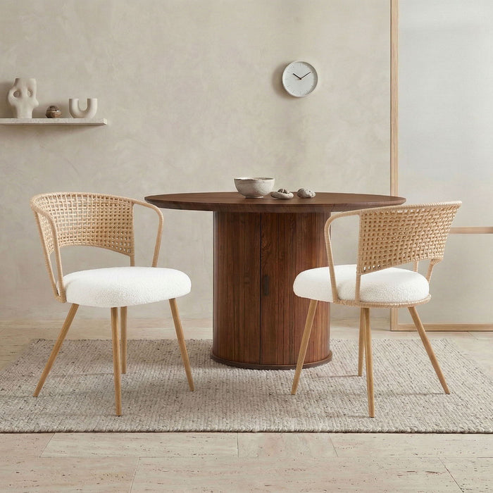 Dining Chairs With Wing Back Design For Kitchen (Set of 2) - Beige / Brown