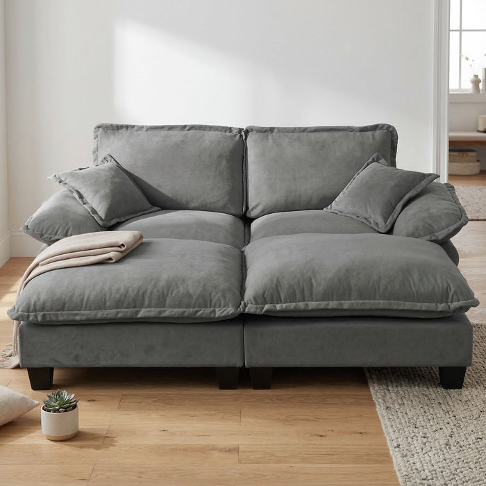 Modular Sectional Sofa With Movable Ottoman & Pillows