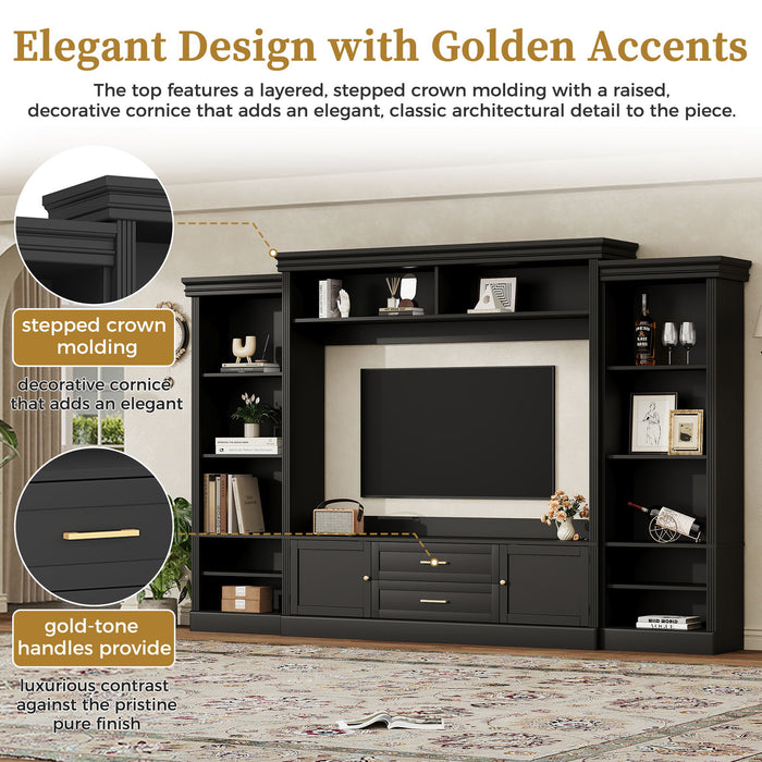 Elegant Entertainment Center Wall Unit With Bookshelves