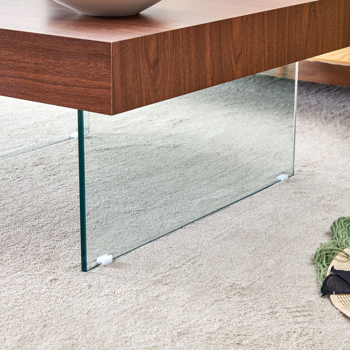 Natural Style Coffee Table With Glass Legs - Wood Grain Texture