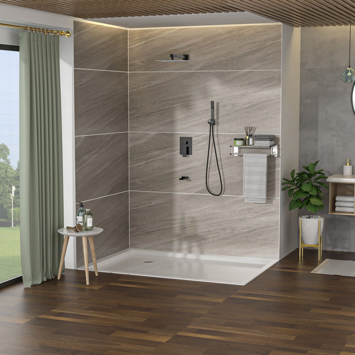 Wall Mounted Square Shower System With Rainfall Tub Spout And Handheld Shower, 10" - Matte Black