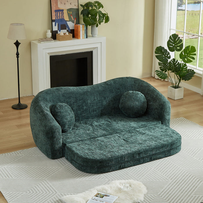 Curved Convertible Sofa, 2 In 1 Frameless Folding Sofa Bed With Pull Out Base And Deep Seat