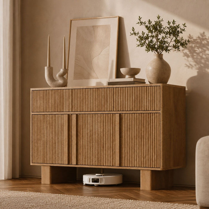 Curved Credenza, Wide Storage Cabinet For Dining Room
