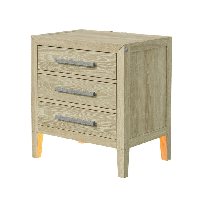 Adeline - 3 Drawers Nightstand With USB & LED Light - Natural Wood Wash