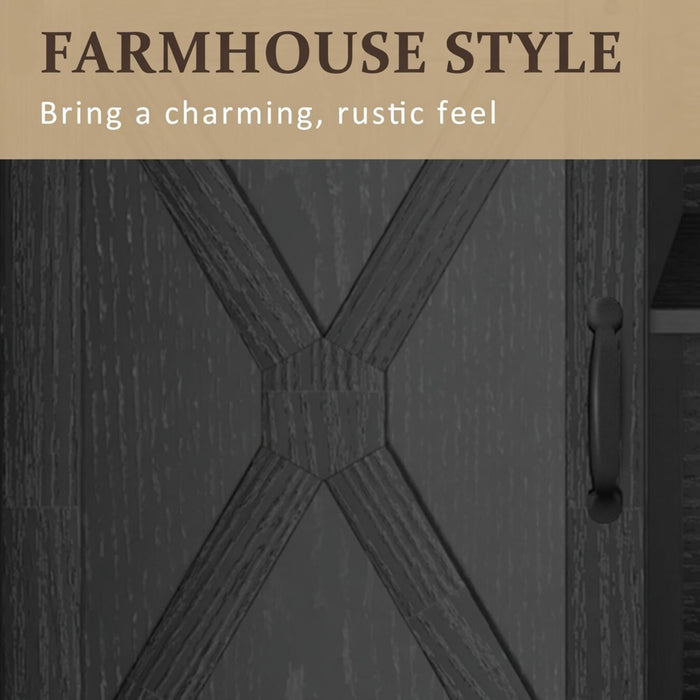 Farmhouse TV Stand With Sliding Barn Doors & Adjustable Storage
