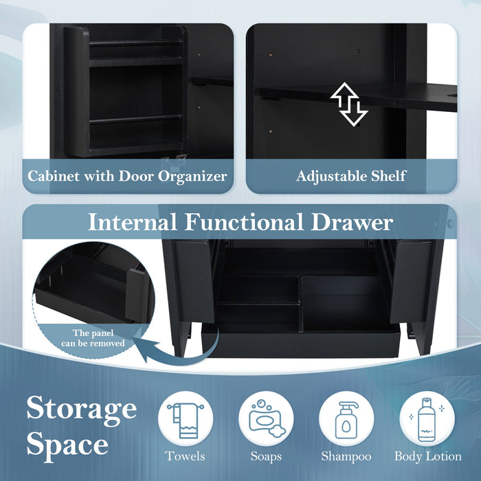 Double Sink Bathroom Vanity Set With Wall Mount Mirror Cabinet