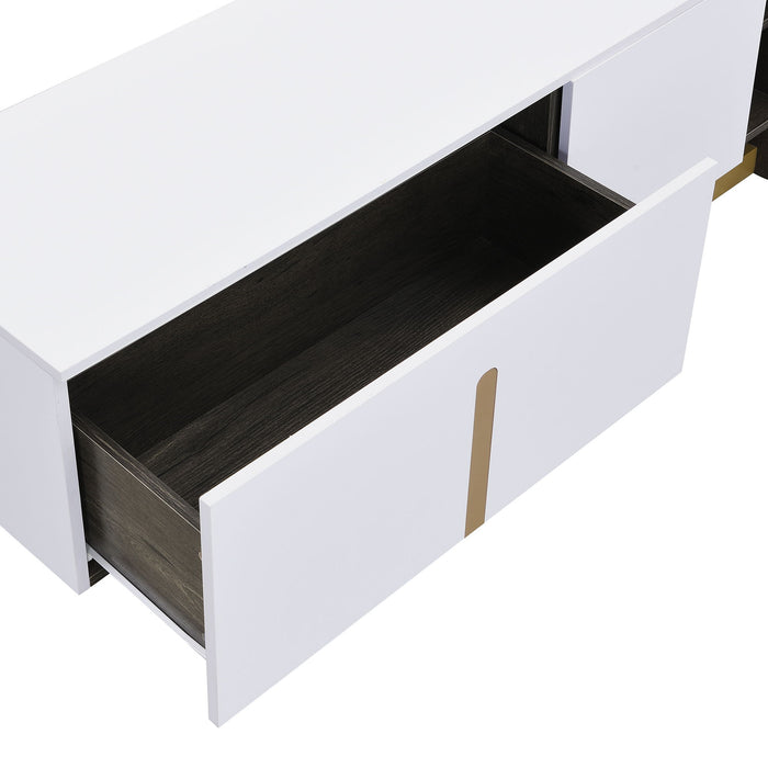 TV Stand With 1 Drawer, 2 Cabinets And Adjustable Shelves