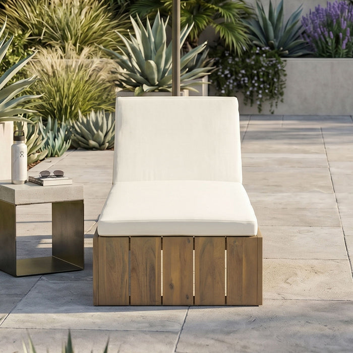 Adjustable Outdoor Chaise Lounge Patio Recliner - Beige / Light Teak