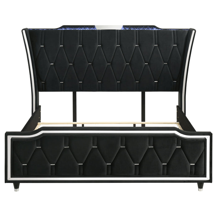 Mika - LED Upholstered Bed With Tufted Wingback Headboard And Ambient Lighting