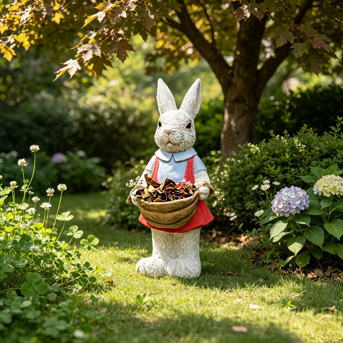 Whimsical Rabbit Statue Flower Pot Ornament, Garden Decor - Pink / White
