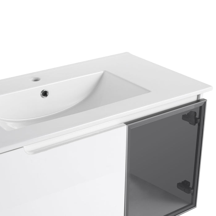 Wall Mounted Bathroom Vanity With Sink, Cabinet & Half Door