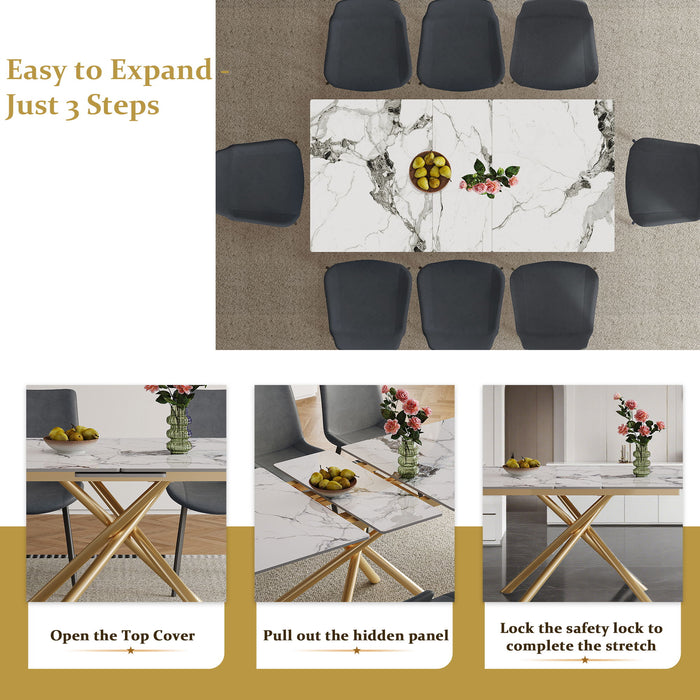 Modern Expandable Dining Table With Retractable Leaf With Chairs