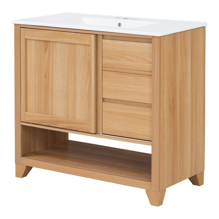 36" Bathroom Vanity With Sink, Soft Close Drawers - Natural