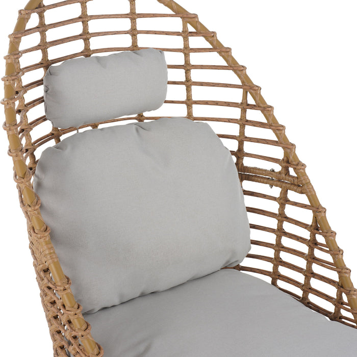 Ellis - Outdoor Wicker High Back Lounge Chair, Teak Finished Leg - Light Brown / Beige