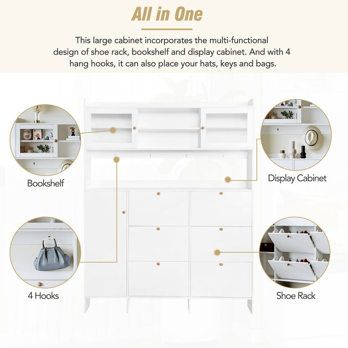 On Trend Multifunctional Tipping Bucket Shoe Cabinet With Storage Shelf & 6 Flip Drawers