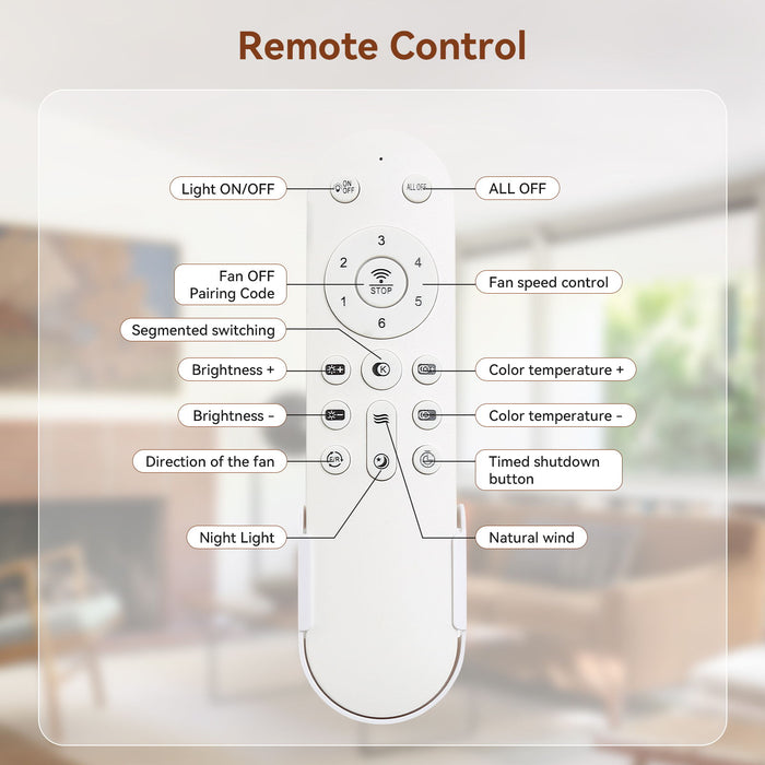 52" Ceiling Fan With Dimmable LED Light, 6 Speed DC Motor, 3 Blades
