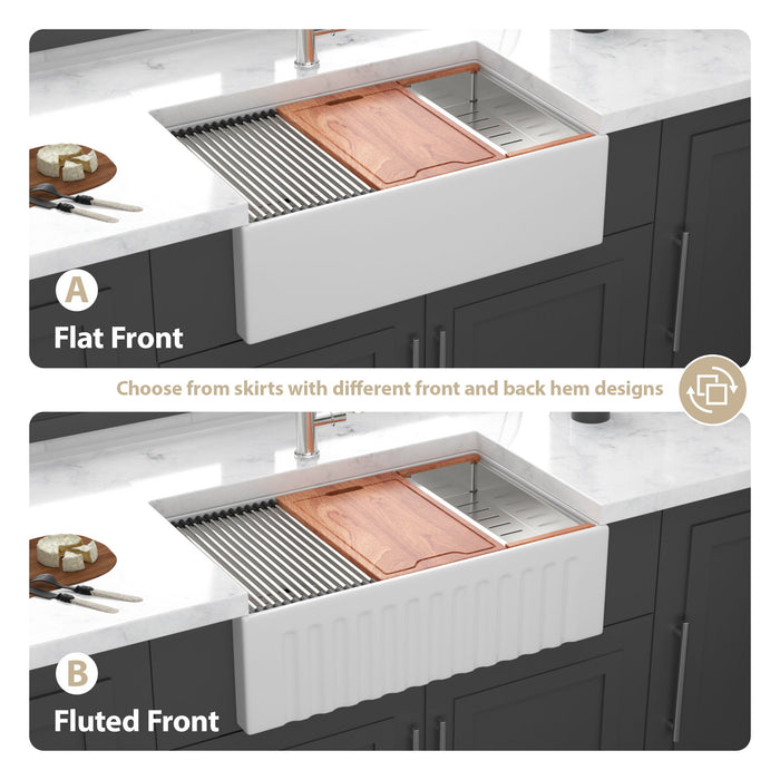 Farmhouse Sink Workstation 33" Ceramic Double Bowl Kitchen Sink With Ledges - White