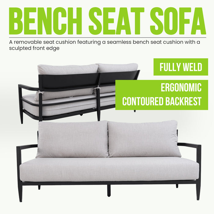 Outdoor Bench Seat Sofa, Sunbrella Cushion, Weather Resistant For Patio - Ember Black