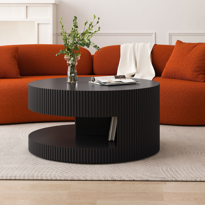 Round Coffee Table With Storage, Vertical Stripe Design
