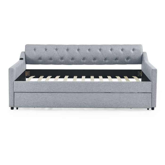 Size Upholstered Daybed With Trundle And USB Charging Armrest