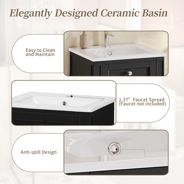 French Style Bathroom Vanity With Sink, Soft-Closing Door, Adjustable Shelf, Rectangular Design