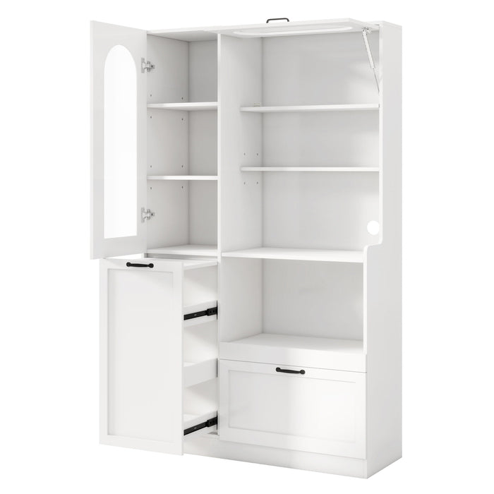 Tall Freestanding Kitchen Pantry Cabinet With Arched Glass Door