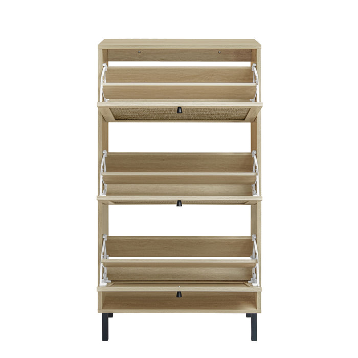 Modern Rattan 3 Door Shoe Rack Cabinet For Entryway
