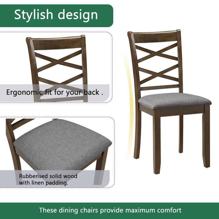 5 Piece Dining Table Set & 4 Chairs - Walnut