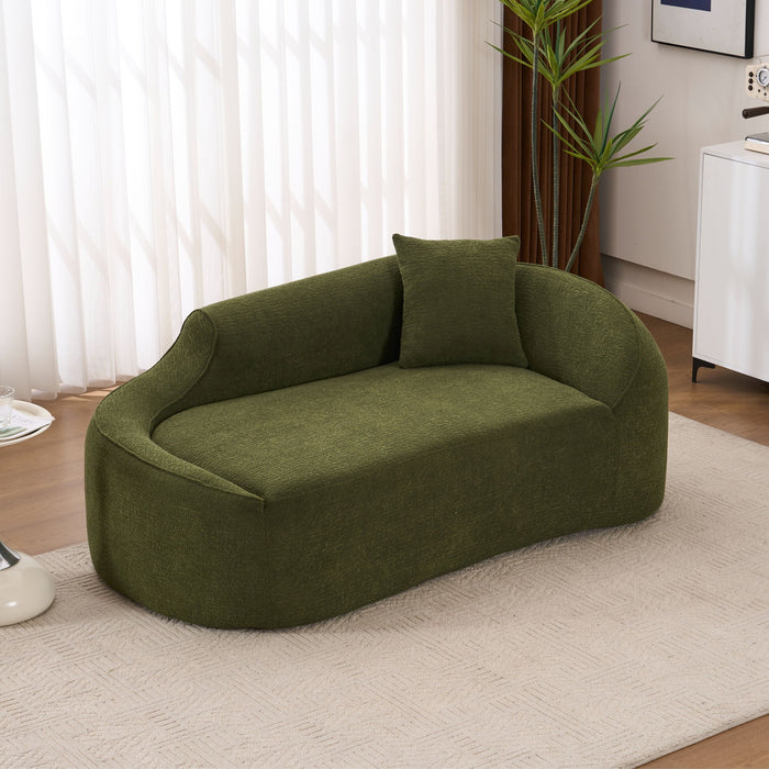 Compression Curved Chaise Longue Chair Indoor Loveseat Sofa Bed With Deep Seat And Pillow - Green