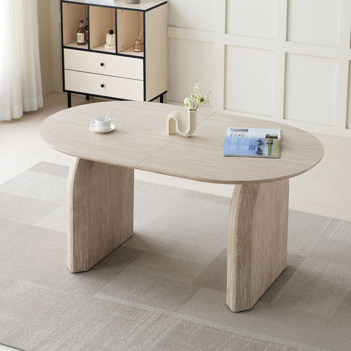 Oval Extendable Dining Table With Dual Pillar Design - Off White