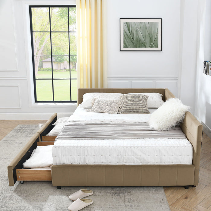 Storage Upholstered Tufted Bed Frame With Backrest And Armrests
