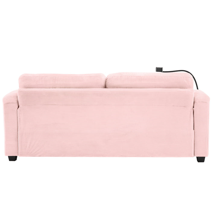 Sleeper Sofa Loveseat Sofa With Full Size Mattress, 2 USB Ports, 2 Cup Holders, 2 Side Pockets And Phone Holder